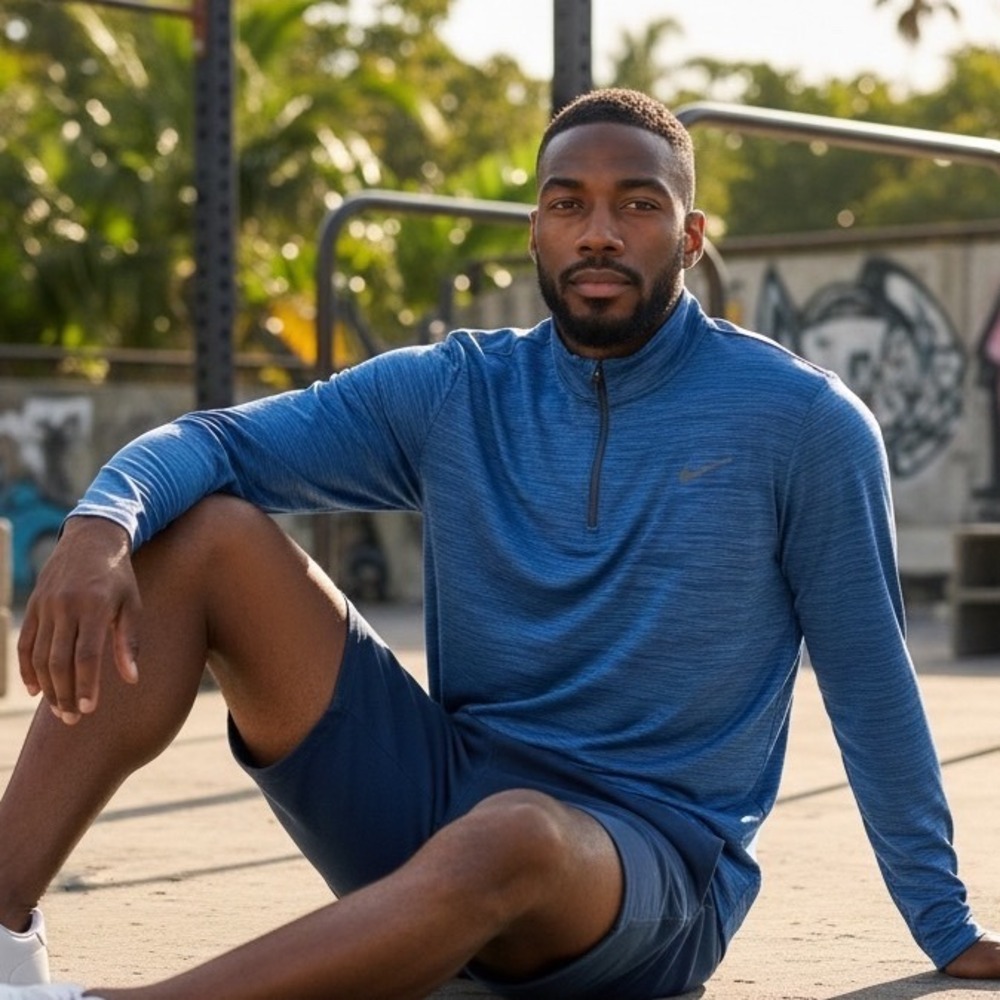 Nike Dri-FIT Mens Quarter Zip Pullover Blue Space Dye Heathered XL Long Sleeve
